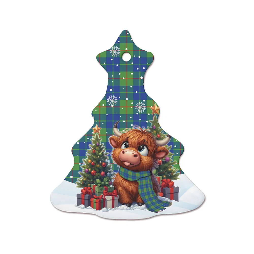 Scottish Barclay Hunting Ancient Tartan Ceramic Ornament Cute Highland Cow Christmas - Image 7