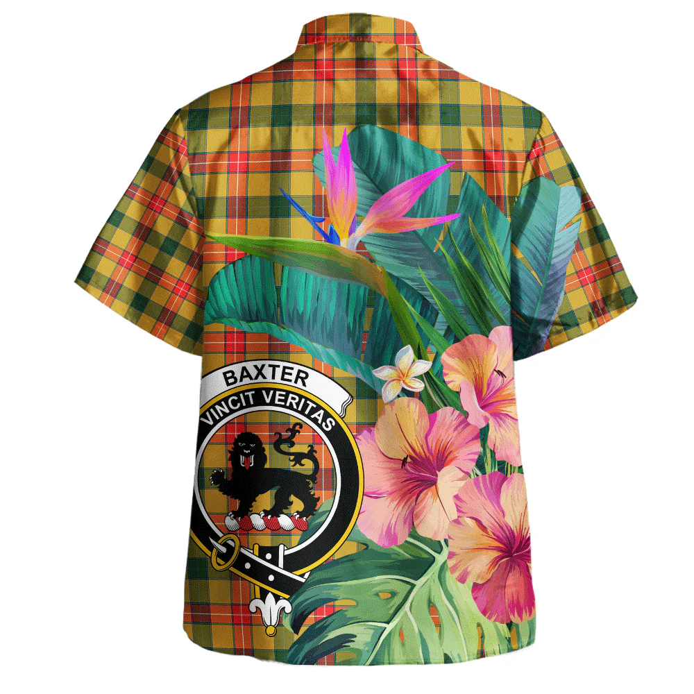 Scottish Baxter Clan Badge Tartan Hawaiian Shirt Bouquet Tropical Style - Image 3