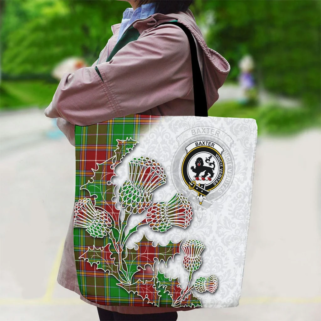 Scottish Baxter Clan Badge Tartan Canvas Bag With Shoulder Straps - Thistle Flowers Style - Image 2