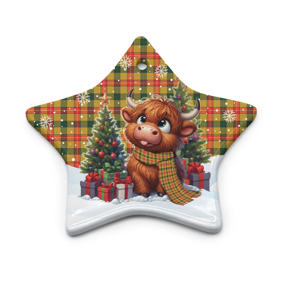 Scottish Baxter Tartan Ceramic Ornament Cute Highland Cow Christmas - Image 5
