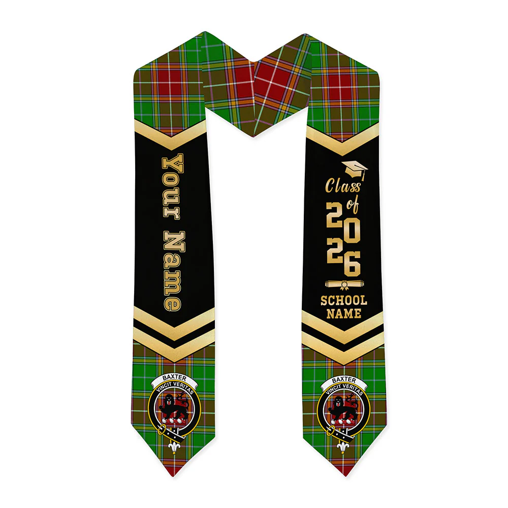 Scottish Baxter Modern Clan Badge Tartan Graduation Stole Black Gold Honor