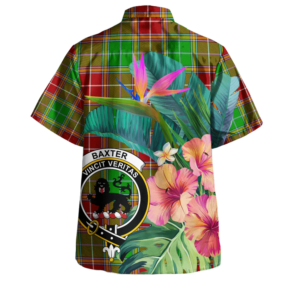 Scottish Baxter Modern Clan Badge Tartan Hawaiian Shirt Bouquet Tropical Style - Image 3