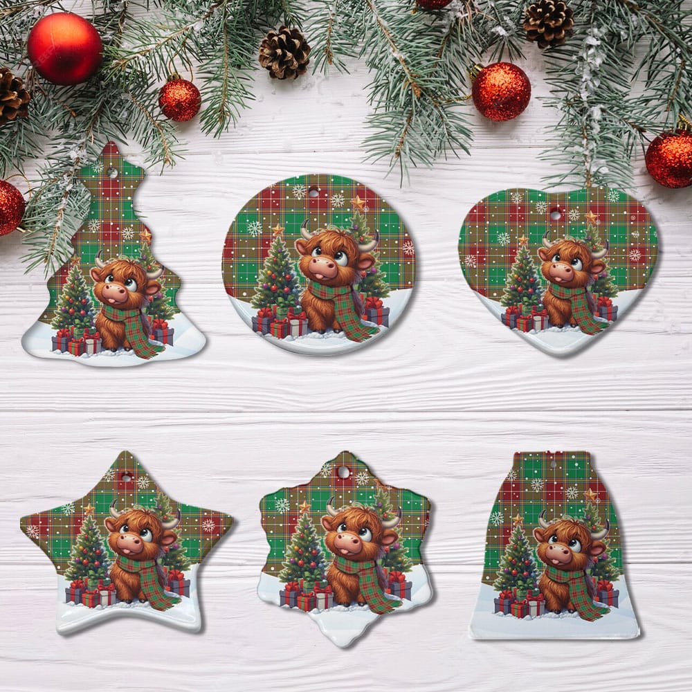 Scottish Baxter Modern Tartan Ceramic Ornament Cute Highland Cow Christmas