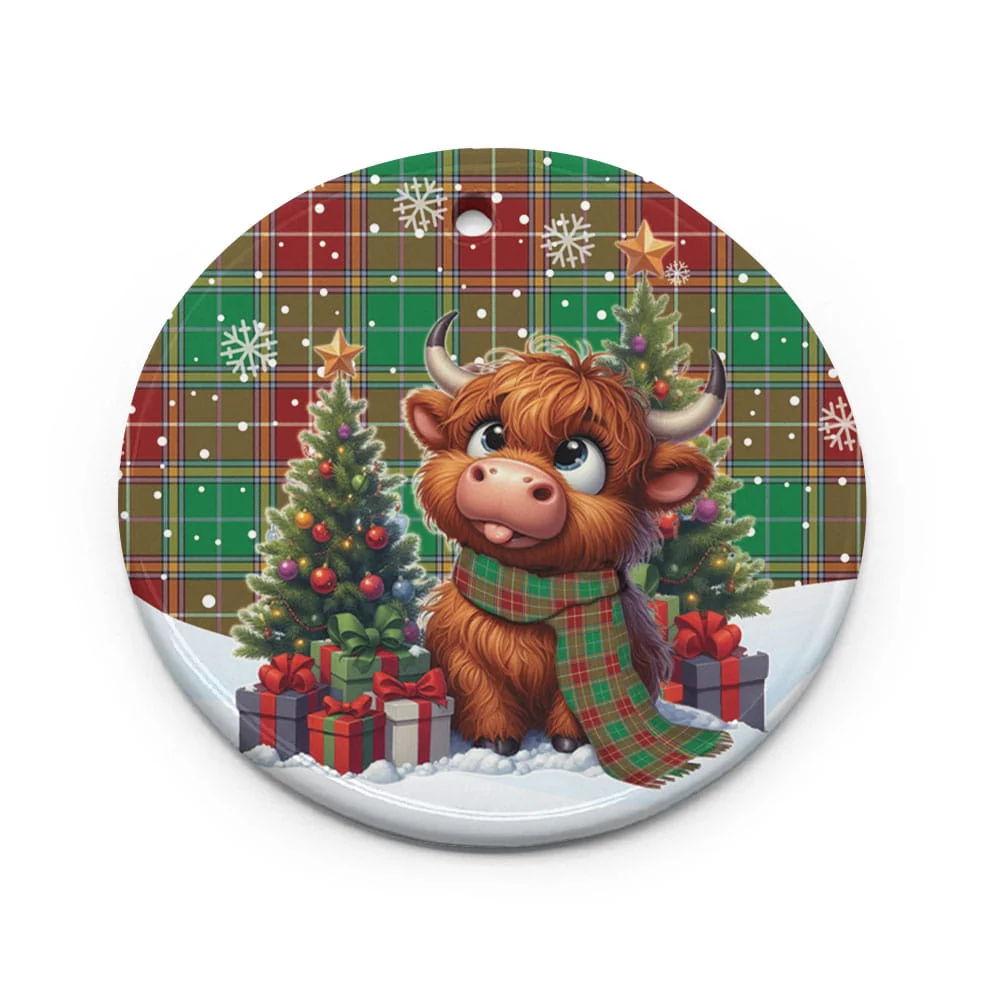 Scottish Baxter Modern Tartan Ceramic Ornament Cute Highland Cow Christmas - Image 2