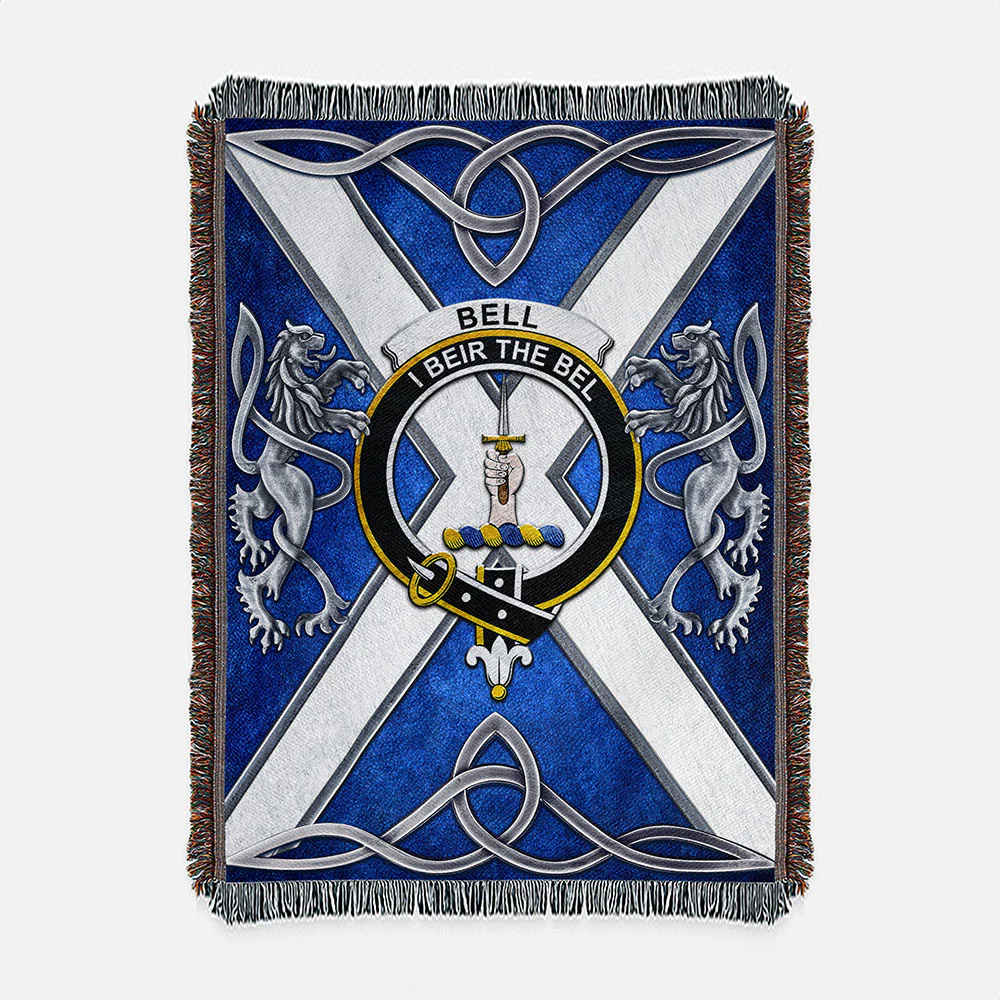Scottish Bell Clan Badge Woven Blanket Silver Rampant Lion Emblem