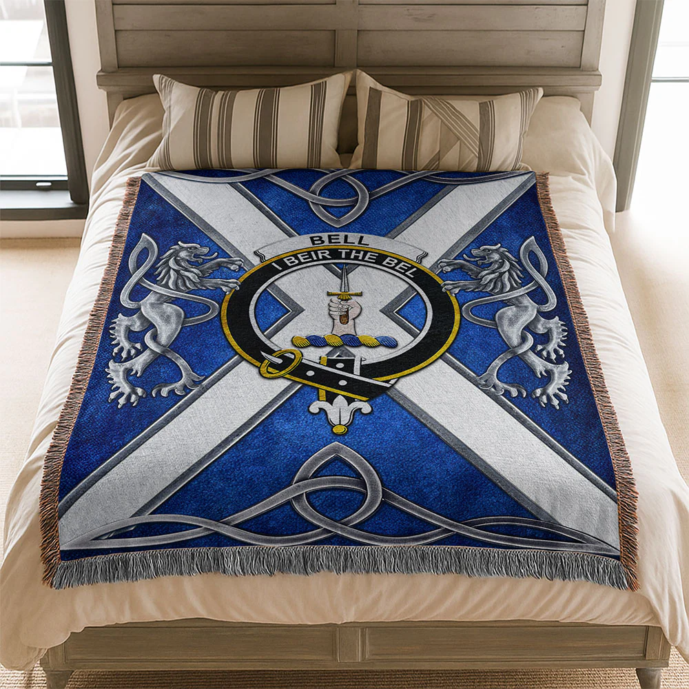 Scottish Bell Clan Badge Woven Blanket Silver Rampant Lion Emblem - Image 2