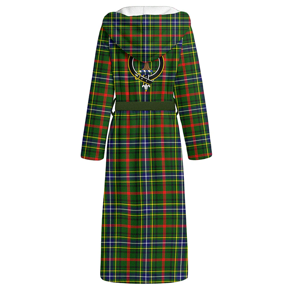 Scottish Bisset Clan Badge Tartan Flannel Hooded Bathrobe - Image 3