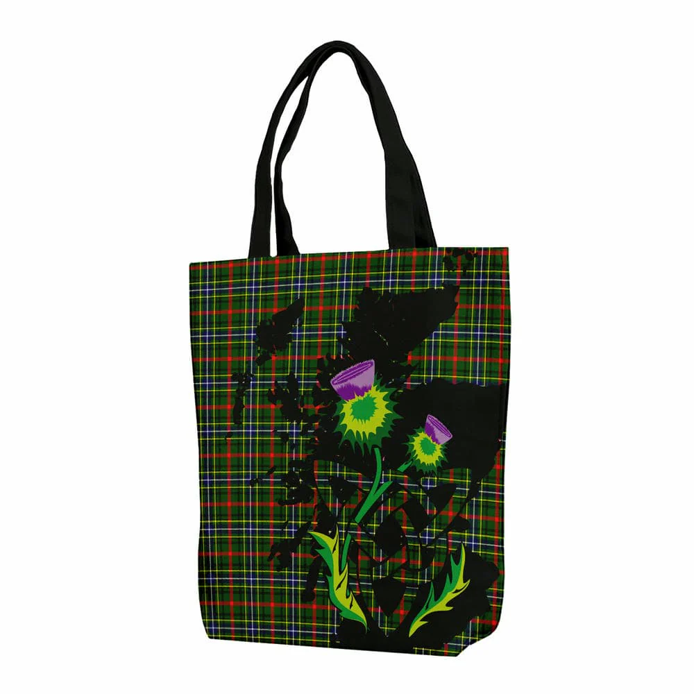 Scottish Bisset Tartan Canvas Bag With Shoulder Strap With Thistle