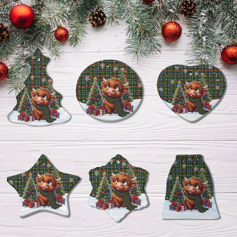 Scottish Bisset Tartan Ceramic Ornament Cute Highland Cow Christmas