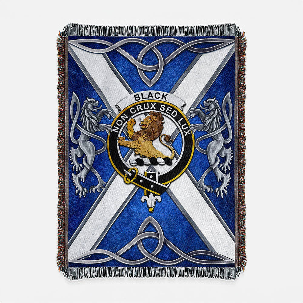 Scottish Black Clan Badge Woven Blanket Silver Rampant Lion Emblem