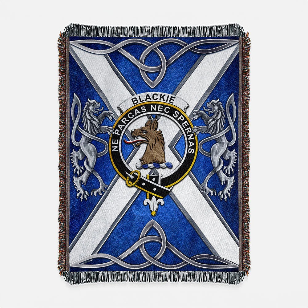 Scottish Blackie Clan Badge Woven Blanket Silver Rampant Lion Emblem