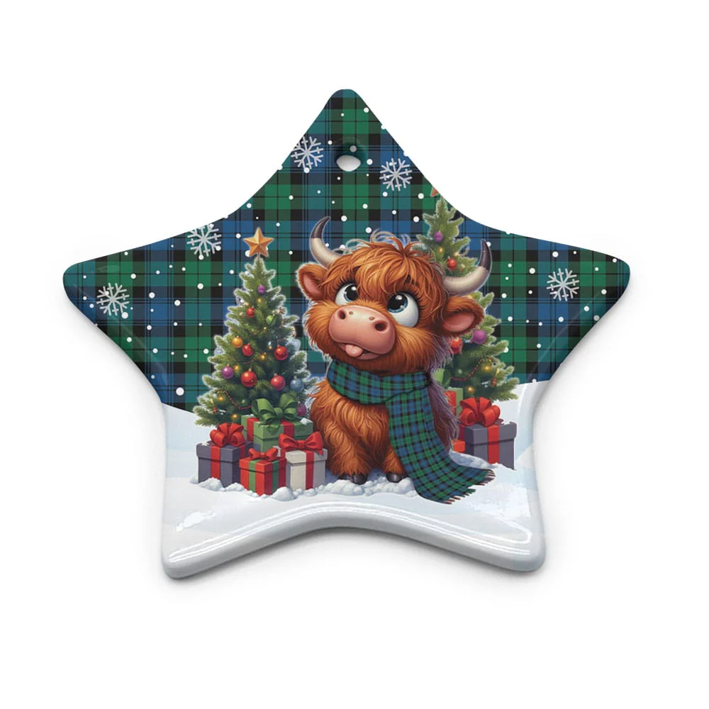 Scottish Blackwatch Ancient Tartan Ceramic Ornament Cute Highland Cow Christmas - Image 5