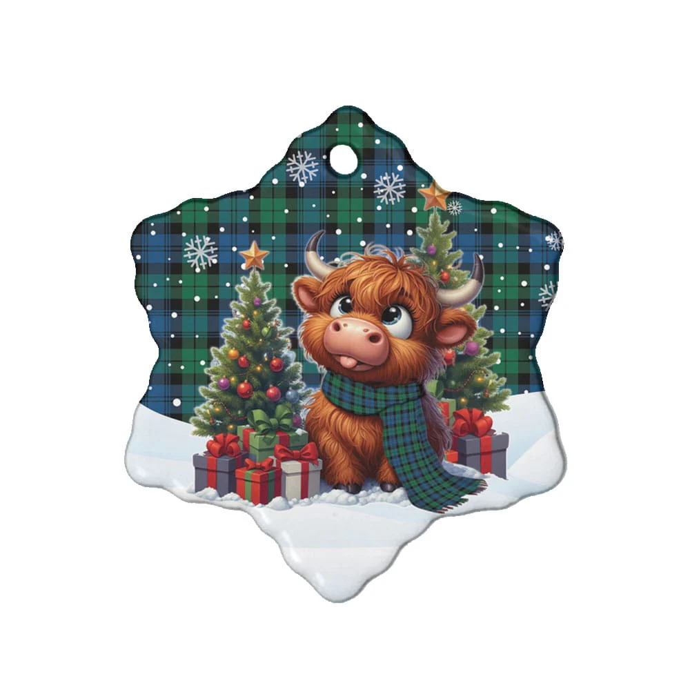 Scottish Blackwatch Ancient Tartan Ceramic Ornament Cute Highland Cow Christmas - Image 6
