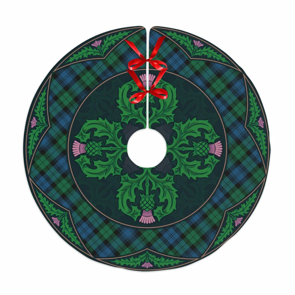 Scottish Blackwatch Ancient Tartan Christmas Tree Skirt Old Scottish Thistle Flower