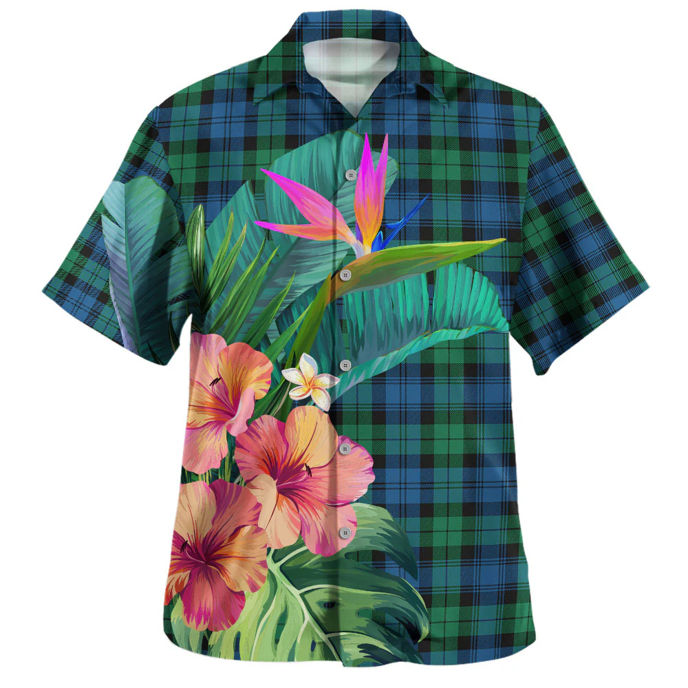Scottish Blackwatch Ancient Tartan Hawaiian Shirt Bouquet Tropical Style