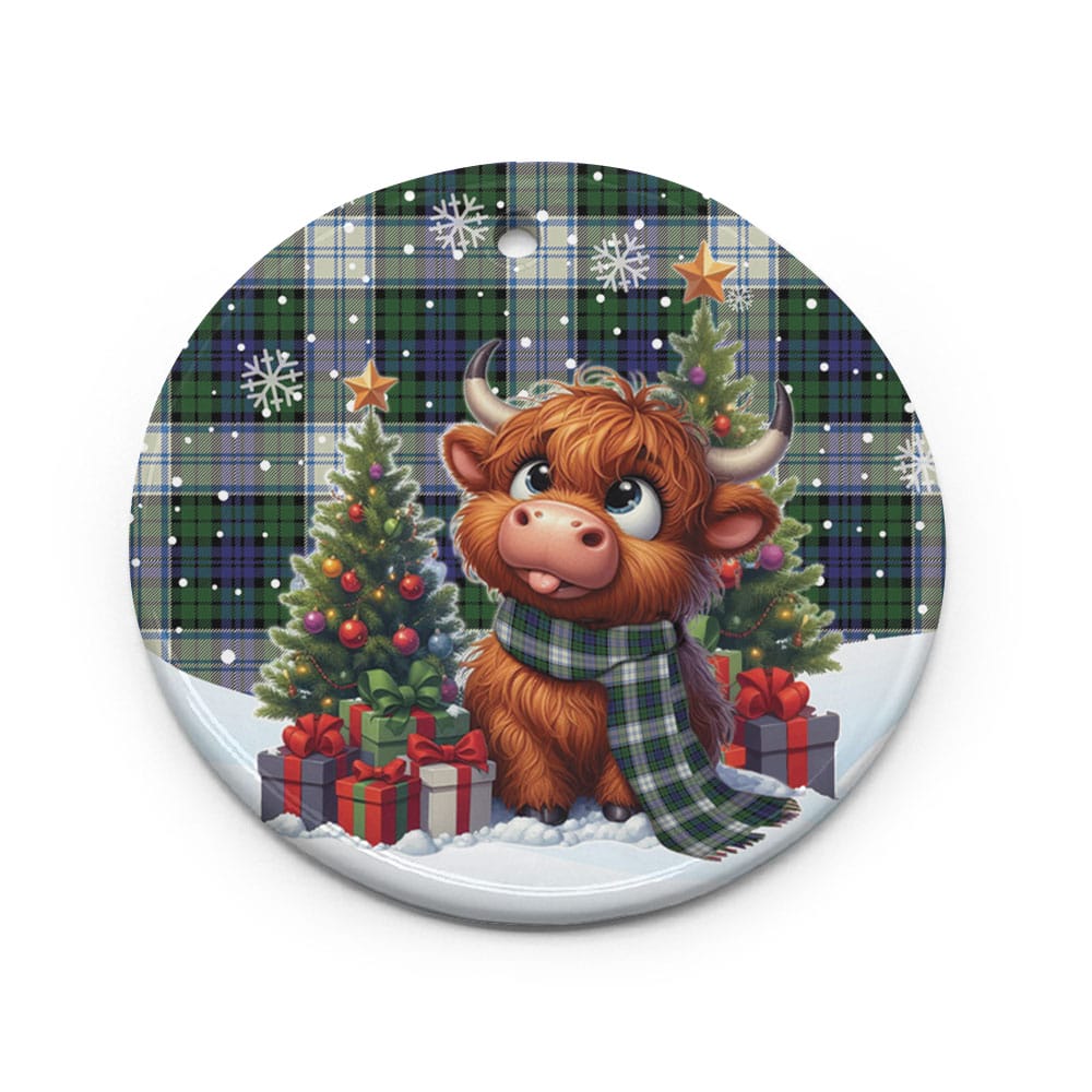 Scottish Blackwatch Dress Modern Tartan Ceramic Ornament Cute Highland Cow Christmas - Image 2