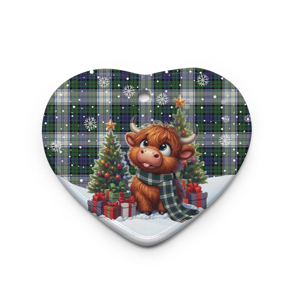 Scottish Blackwatch Dress Modern Tartan Ceramic Ornament Cute Highland Cow Christmas - Image 3