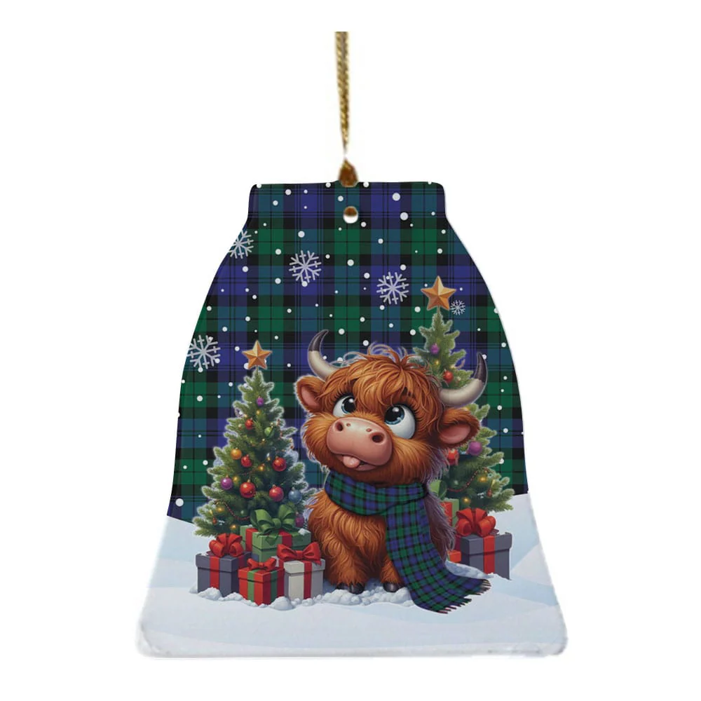 Scottish Blackwatch Modern Tartan Ceramic Ornament Cute Highland Cow Christmas - Image 4