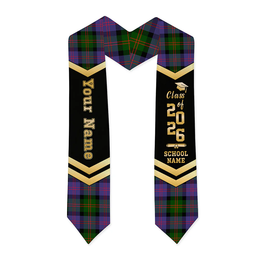 Scottish Blair Modern Clan Badge Tartan Graduation Stole Black Gold Honor - Image 3