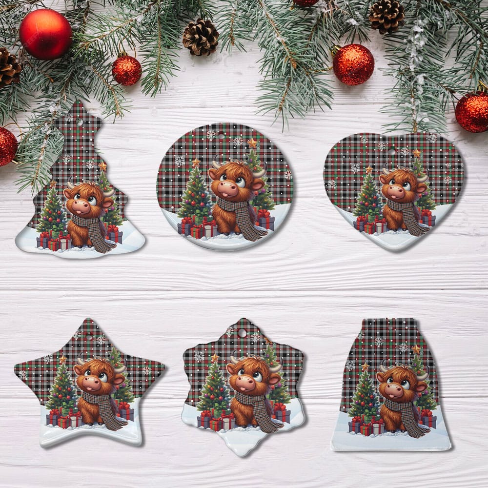 Scottish Borthwick Ancient Tartan Ceramic Ornament Cute Highland Cow Christmas