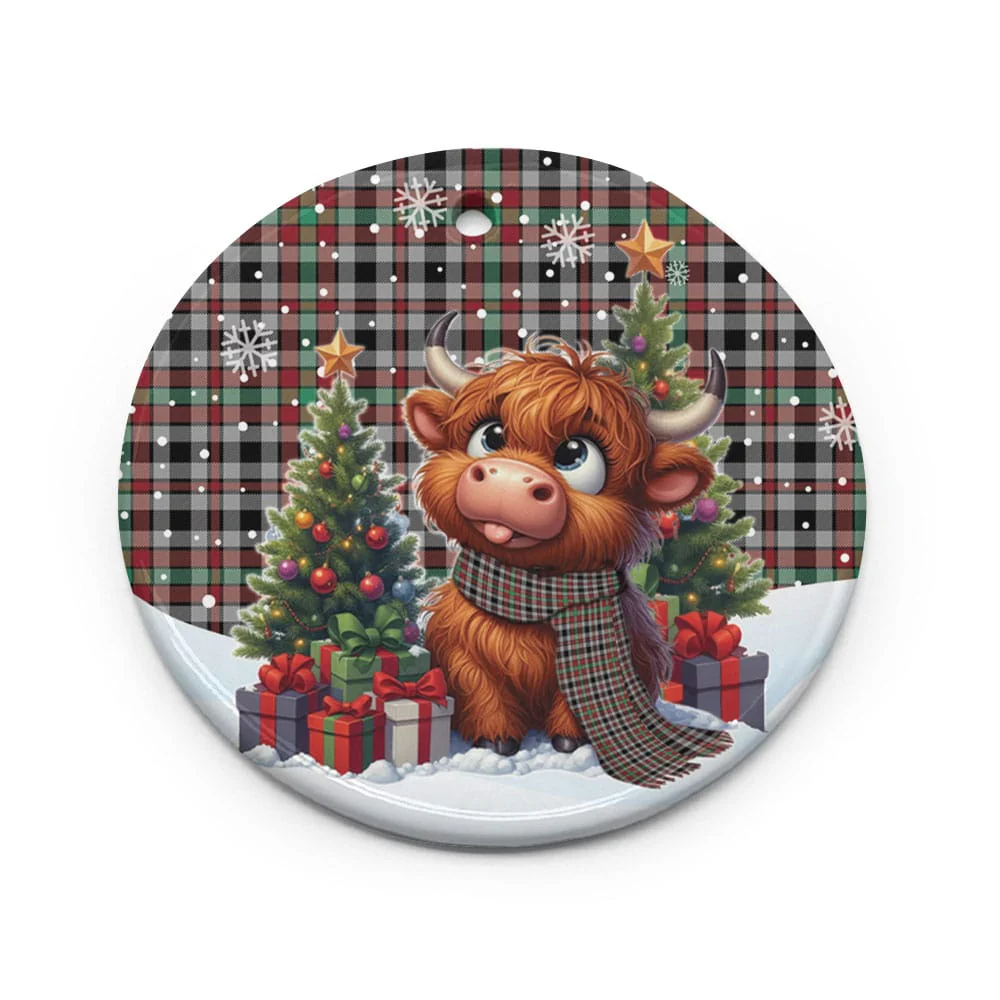 Scottish Borthwick Ancient Tartan Ceramic Ornament Cute Highland Cow Christmas - Image 2