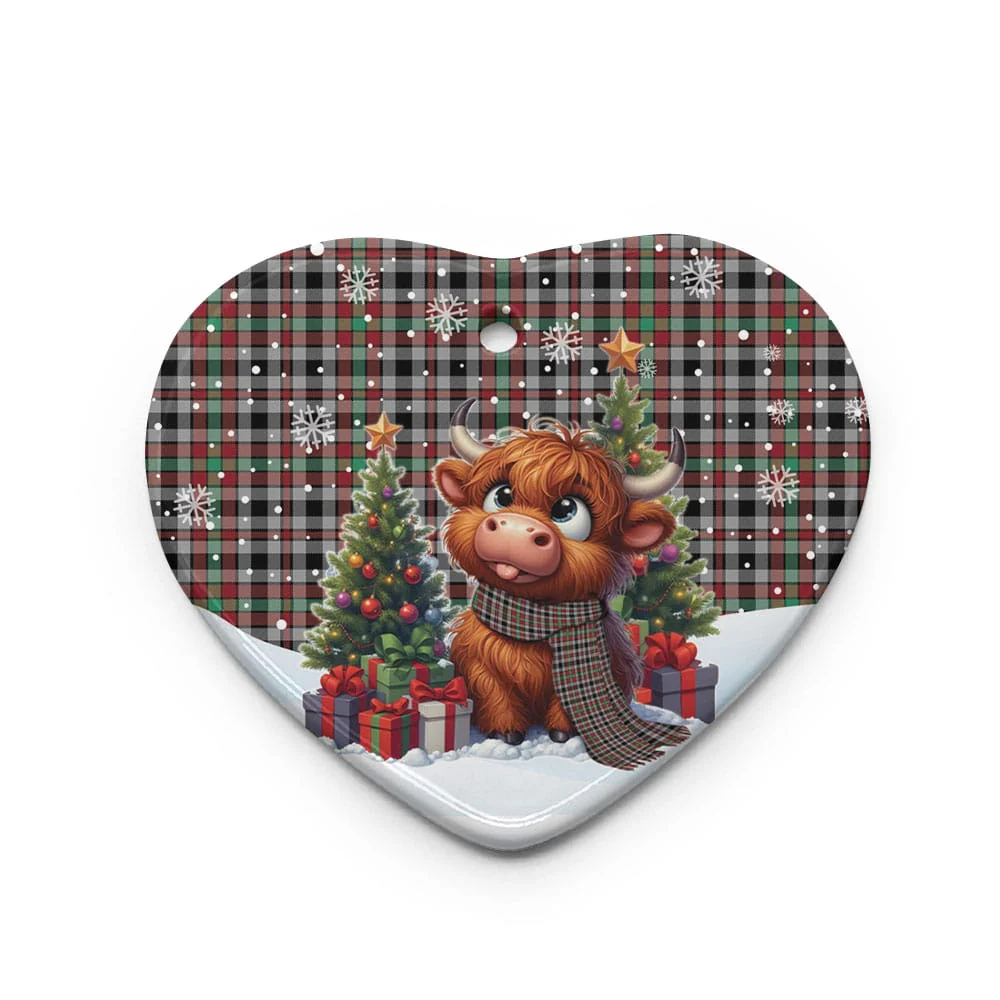 Scottish Borthwick Ancient Tartan Ceramic Ornament Cute Highland Cow Christmas - Image 3