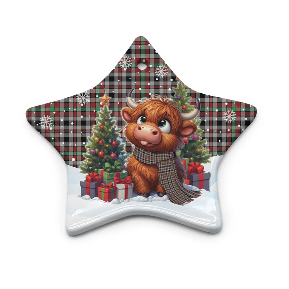 Scottish Borthwick Ancient Tartan Ceramic Ornament Cute Highland Cow Christmas - Image 5