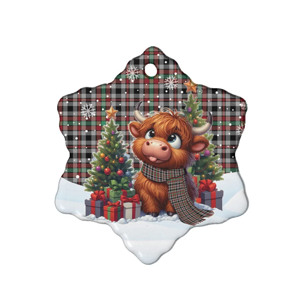 Scottish Borthwick Ancient Tartan Ceramic Ornament Cute Highland Cow Christmas - Image 6