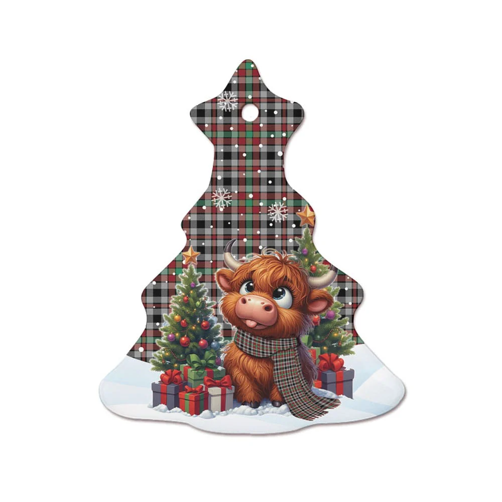 Scottish Borthwick Ancient Tartan Ceramic Ornament Cute Highland Cow Christmas - Image 7