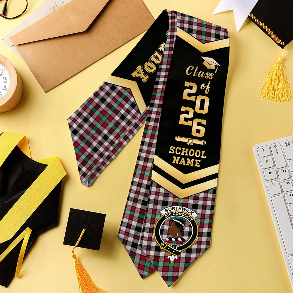 Scottish Borthwick Dress Ancient Clan Badge Tartan Graduation Stole Black Gold Honor - Image 4