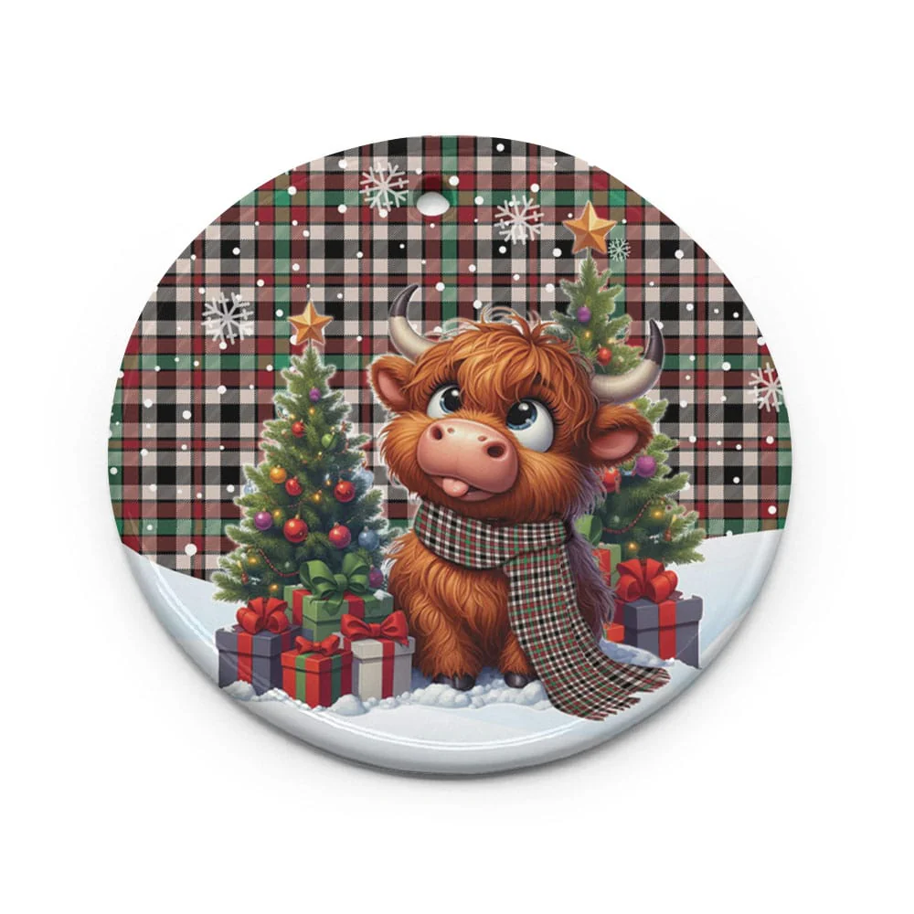 Scottish Borthwick Dress Ancient Tartan Ceramic Ornament Cute Highland Cow Christmas - Image 2