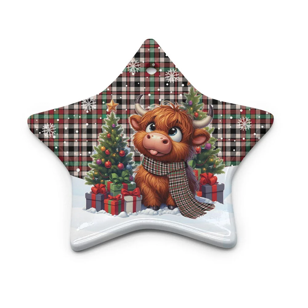 Scottish Borthwick Dress Ancient Tartan Ceramic Ornament Cute Highland Cow Christmas - Image 5