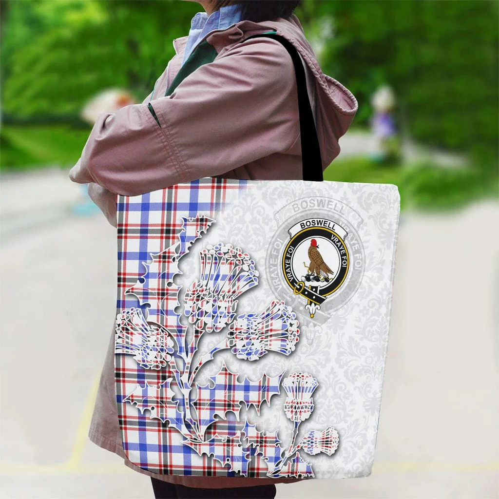 Scottish Boswell Clan Badge Tartan Canvas Bag With Shoulder Straps - Thistle Flowers Style - Image 2