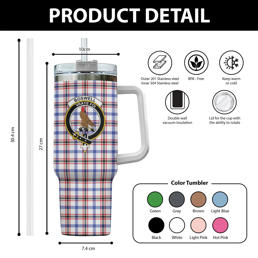 Scottish Boswell Modern Clan Badge Tartan 40oz Tumbler - Image 2