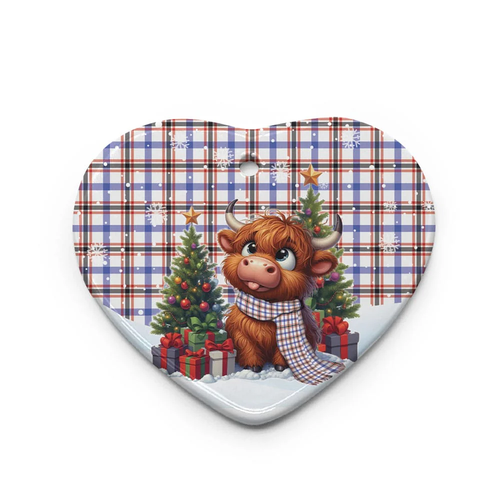 Scottish Boswell Modern Tartan Ceramic Ornament Cute Highland Cow Christmas - Image 3