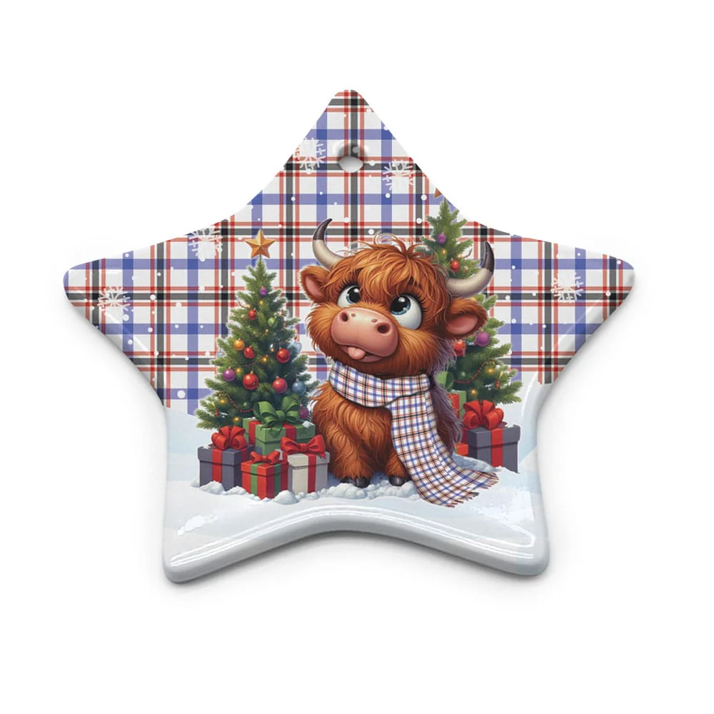 Scottish Boswell Modern Tartan Ceramic Ornament Cute Highland Cow Christmas - Image 5