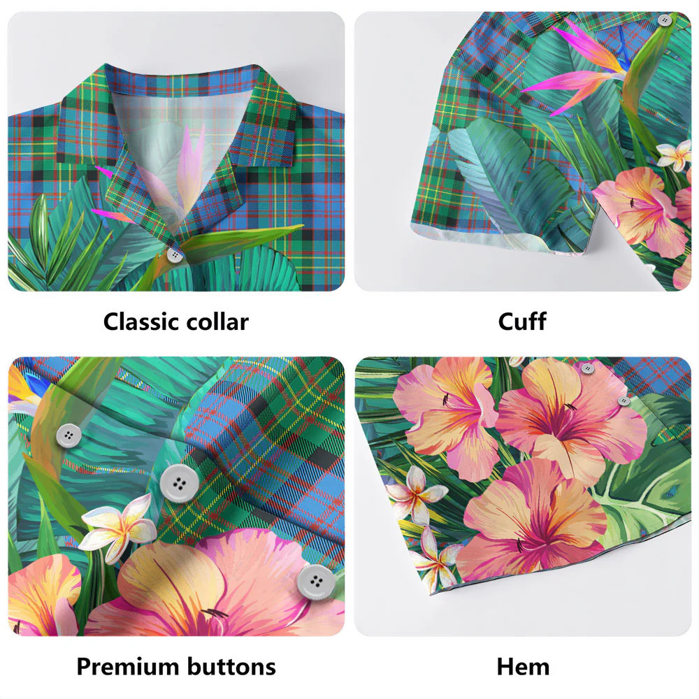 Scottish Bowie Ancient Clan Badge Tartan Hawaiian Shirt Bouquet Tropical Style - Image 5