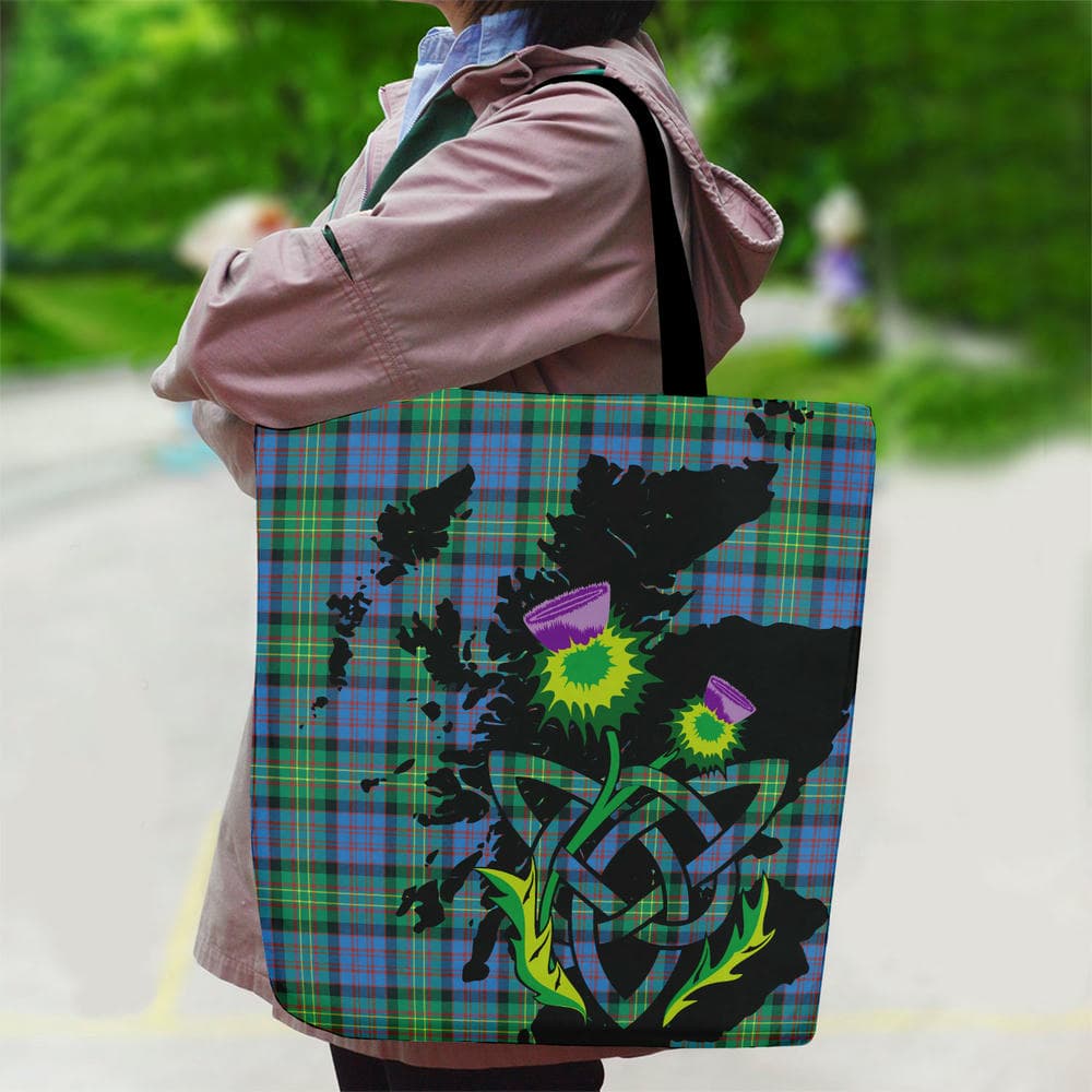 Scottish Bowie Ancient Tartan Canvas Bag With Shoulder Strap With Thistle - Image 2