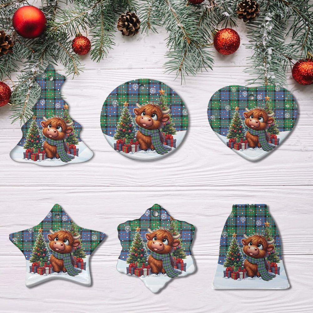 Scottish Bowie Ancient Tartan Ceramic Ornament Cute Highland Cow Christmas