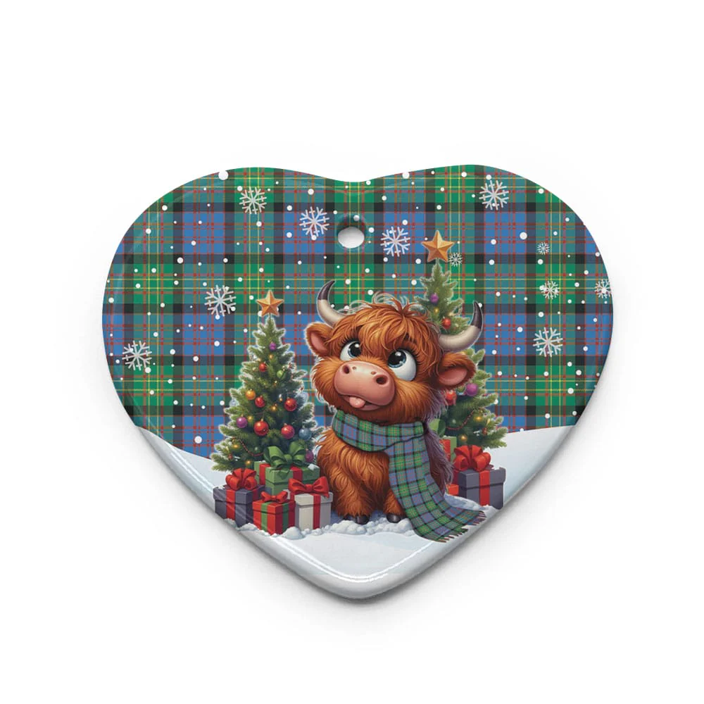 Scottish Bowie Ancient Tartan Ceramic Ornament Cute Highland Cow Christmas - Image 3