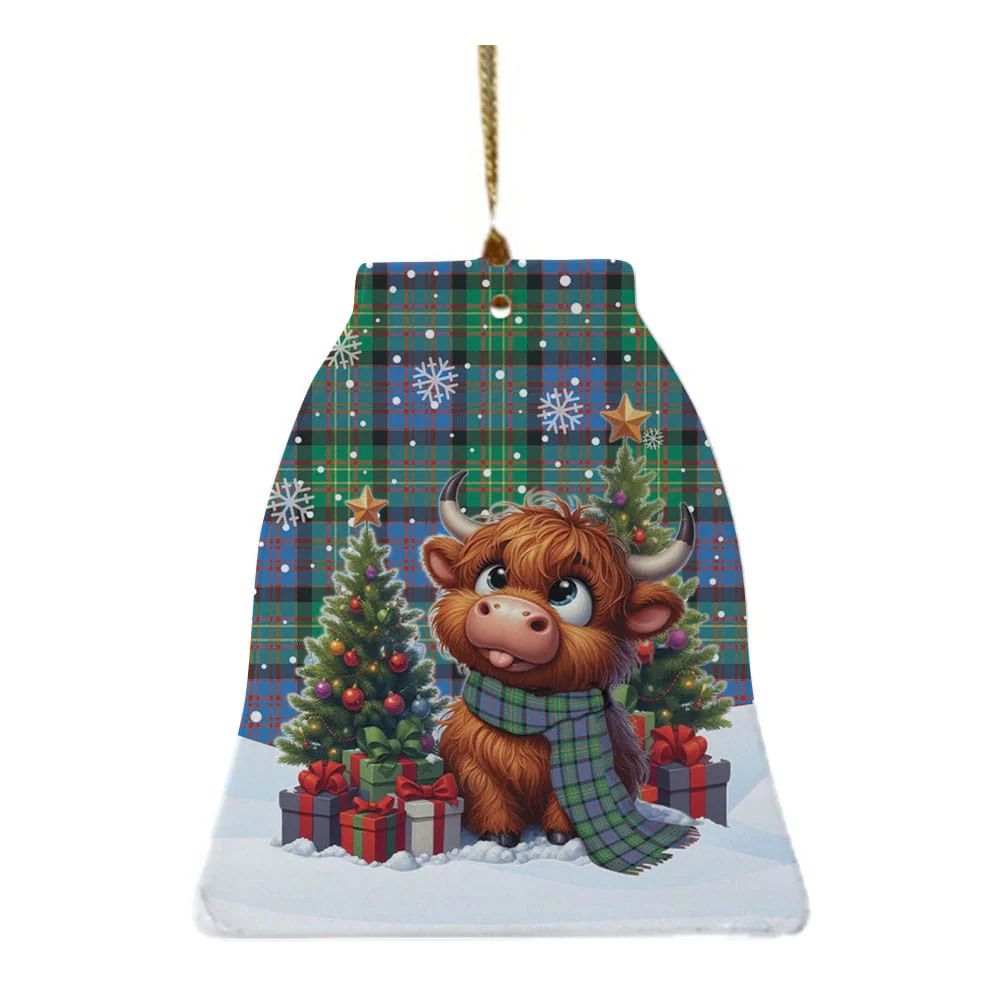 Scottish Bowie Ancient Tartan Ceramic Ornament Cute Highland Cow Christmas - Image 4