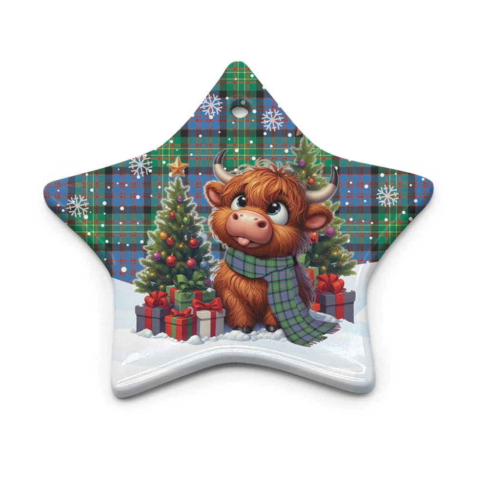 Scottish Bowie Ancient Tartan Ceramic Ornament Cute Highland Cow Christmas - Image 5