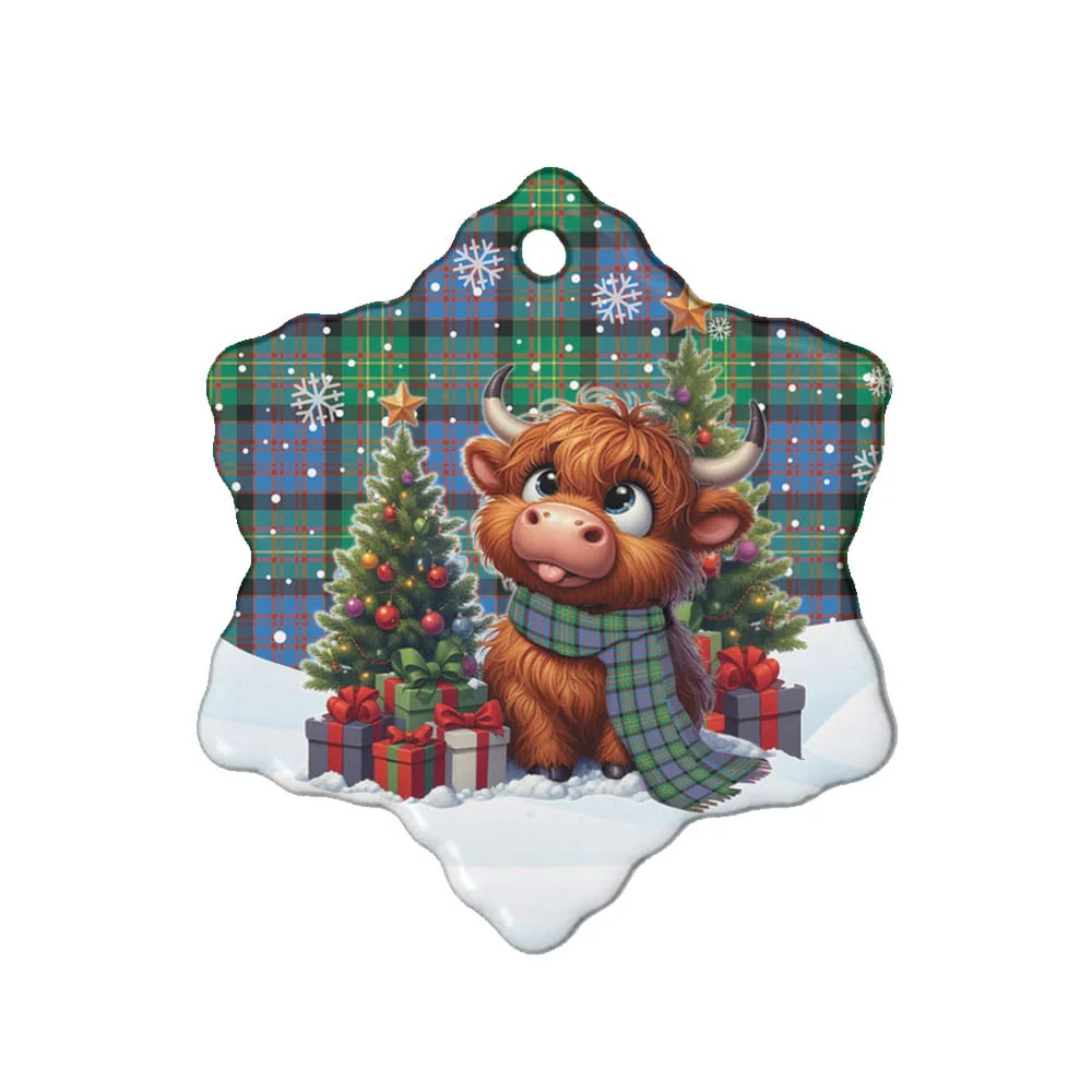 Scottish Bowie Ancient Tartan Ceramic Ornament Cute Highland Cow Christmas - Image 6