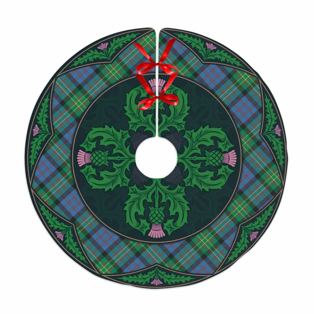 Scottish Bowie Ancient Tartan Christmas Tree Skirt Old Scottish Thistle Flower
