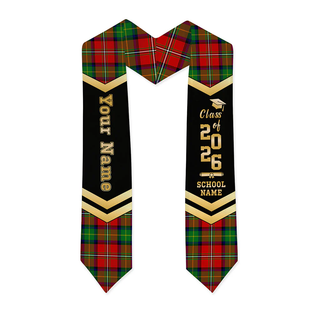 Scottish Boyd Modern Clan Badge Tartan Graduation Stole Black Gold Honor - Image 3