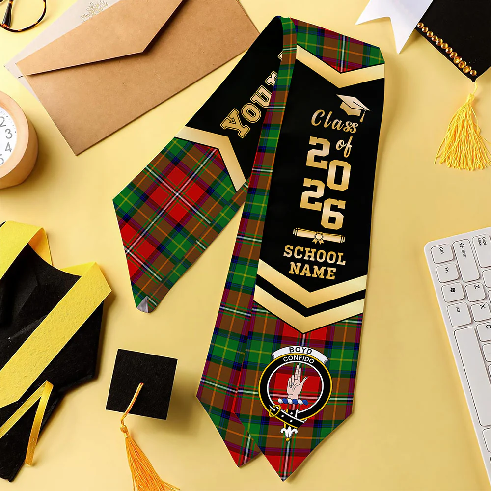 Scottish Boyd Modern Clan Badge Tartan Graduation Stole Black Gold Honor - Image 4