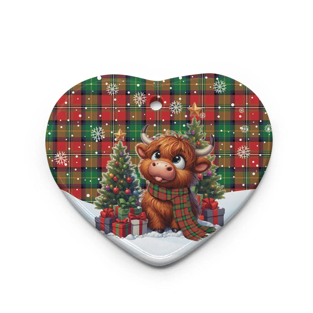 Scottish Boyd Modern Tartan Ceramic Ornament Cute Highland Cow Christmas - Image 3