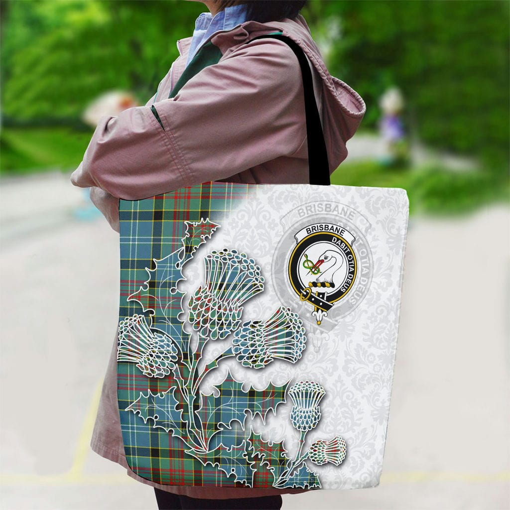 Scottish Brisbane Clan Badge Tartan Canvas Bag With Shoulder Straps - Thistle Flowers Style - Image 2