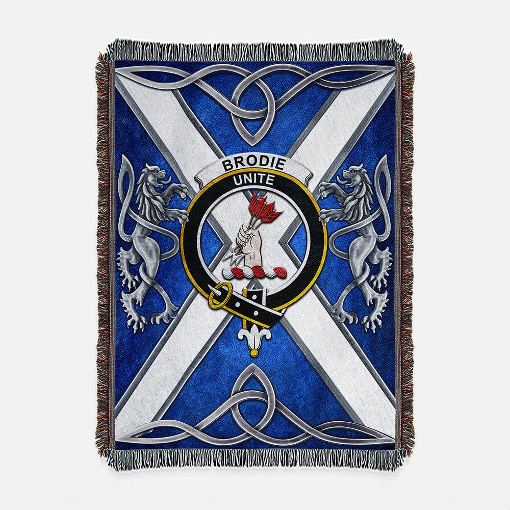 Scottish Brodie Clan Badge Woven Blanket Silver Rampant Lion Emblem