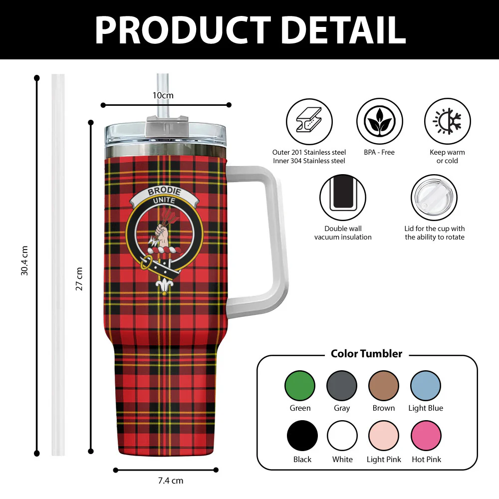 Scottish Brodie Modern Clan Badge Tartan 40oz Tumbler - Image 2
